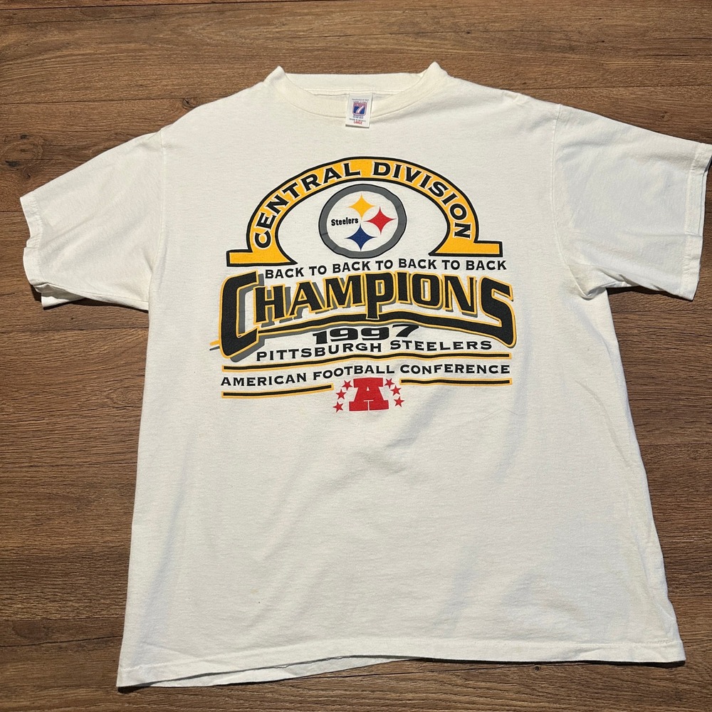 Vintage Logo 7 Pittsburgh Steelers T Shirt Mens L 1997 Division Champions NFL
